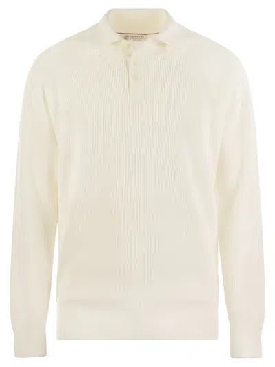 Brunello Cucinelli White Cotton Polo Knitwear In Cream
