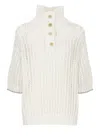 Brunello Cucinelli White High Neck Sweater With Perforated Design