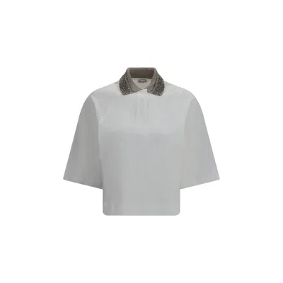 Brunello Cucinelli White Cotton Polo Women's Shirt In Gray