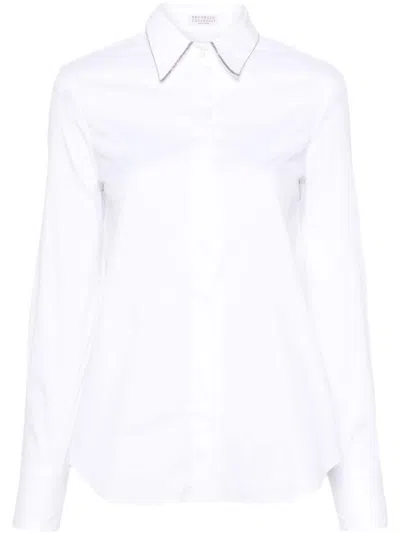 BRUNELLO CUCINELLI WHITE COTTON POPLIN STRETCH SHIRT