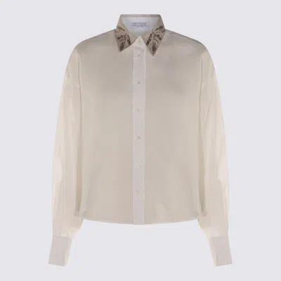 Brunello Cucinelli White Cotton Shirt In Multi