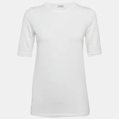 Pre-owned Brunello Cucinelli White Cotton Slim Fit Crew Neck T-shirt L