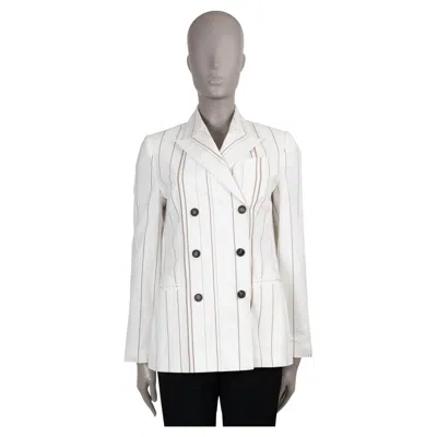 Pre-owned Brunello Cucinelli White Cotton Striped Monili Panama Blazer Jacket 42 M