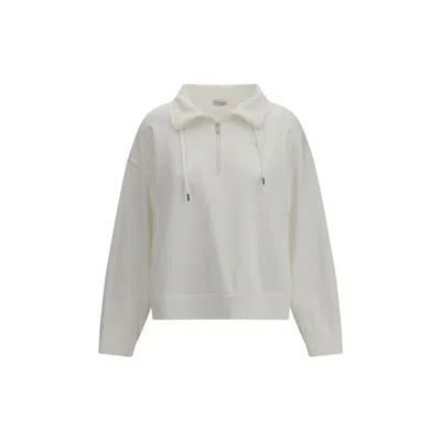 Brunello Cucinelli White Cotton Sweatshirt In Gray