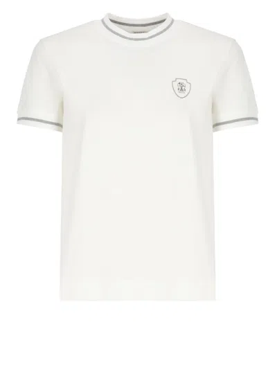 Brunello Cucinelli White Cotton T-shirt With Contrasting Logo Detail