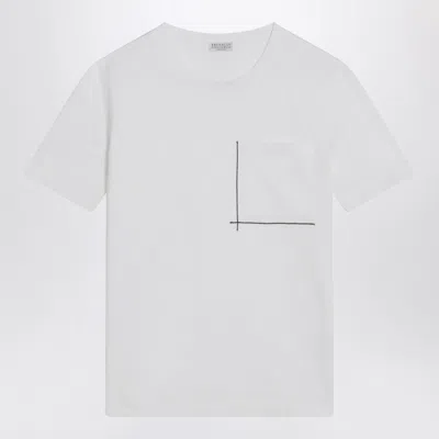 BRUNELLO CUCINELLI BRUNELLO CUCINELLI WHITE COTTON T SHIRT WITH SHINY POCKET