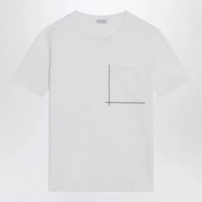 BRUNELLO CUCINELLI BRUNELLO CUCINELLI  WHITE COTTON T-SHIRT WITH SHINY POCKET