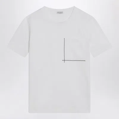 Brunello Cucinelli White Cotton T-shirt With Shiny Pocket Women