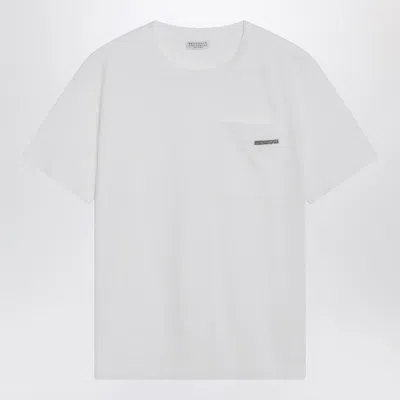 Brunello Cucinelli Cotton T Shirt Shiny Tab Chest Pocket In White