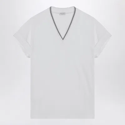 Brunello Cucinelli White Cotton T-shirt Women In Yellow