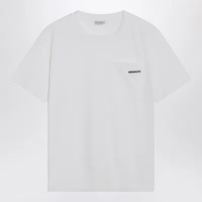 Brunello Cucinelli White Cotton Tshirt With Shiny Tab