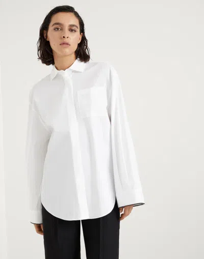Brunello Cucinelli Contrast-border Poplin Shirt In White