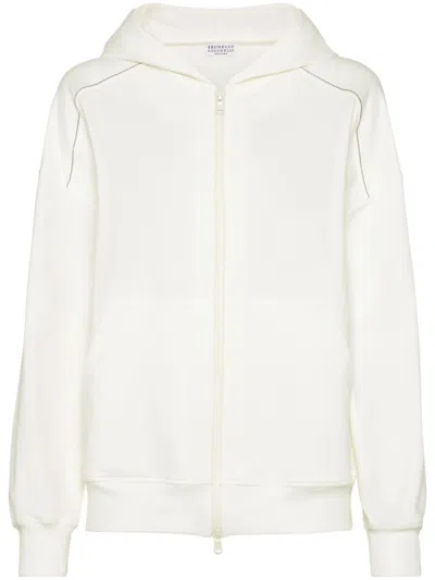BRUNELLO CUCINELLI WHITE COTTON ZIPPED HOODIE