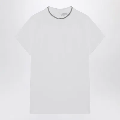 BRUNELLO CUCINELLI BRUNELLO CUCINELLI  WHITE CREW-NECK T-SHIRT WITH PENDANT
