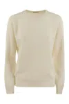 Brunello Cucinelli Women English Rib Cashmere Sweater With Monile In White