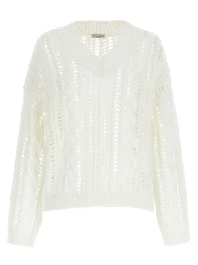 BRUNELLO CUCINELLI WHITE CROCHET SWEATER