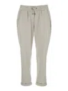 BRUNELLO CUCINELLI WHITE CROP PANTS WITH ELASTIC WAIST IN STRETCH COTTON WOMAN