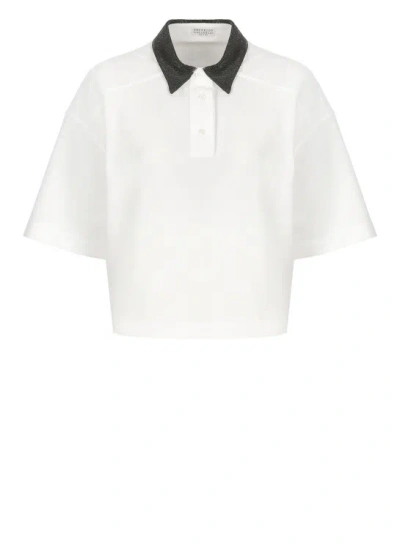 Brunello Cucinelli White Cucinelli Cotton Cropped Polo Shirt