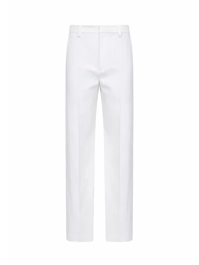 Brunello Cucinelli White Diagonal Loose Flared Trousers With Monili In Light Blue