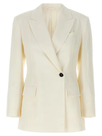 BRUNELLO CUCINELLI WOMEN WHITE DOUBLE-BREASTED BLAZER, S LUXURY BLAZERS FOR WOMEN DARVEYS