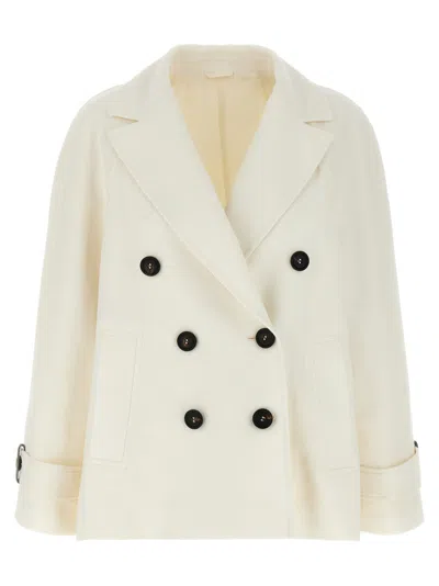 BRUNELLO CUCINELLI WHITE DOUBLE-BREASTED BLAZER