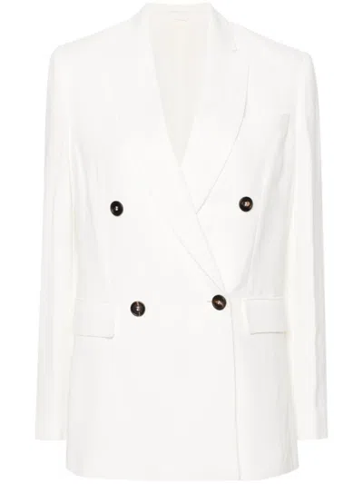 BRUNELLO CUCINELLI WHITE DOUBLE-BREASTED BLAZER