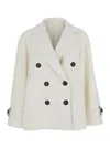 Brunello Cucinelli White Double Breasted Jacket With Beaded Jewelry Decoration In Multicolor