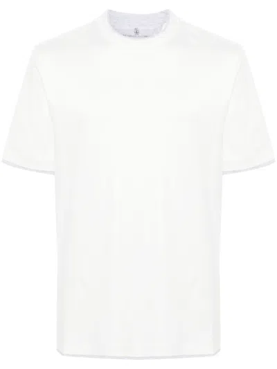 BRUNELLO CUCINELLI WHITE DOUBLE-LAYER COTTON T-SHIRT