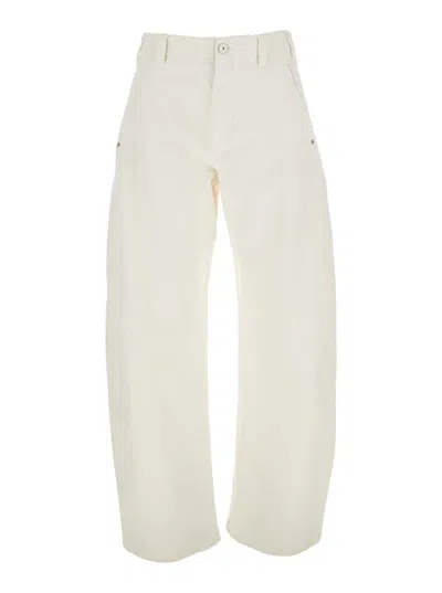 BRUNELLO CUCINELLI WHITE FIVE POCKET JEANS WITH LOGO PATCH ON THE BACK