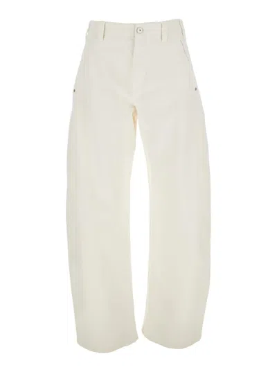 BRUNELLO CUCINELLI WHITE FIVE POCKET JEANS WITH LOGO PATCH ON THE BACK IN COTTON WOMAN