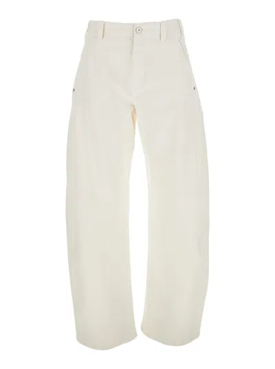 BRUNELLO CUCINELLI WHITE FIVE POCKET JEANS WITH LOGO PATCH ON THE BACK IN COTTON WOMAN