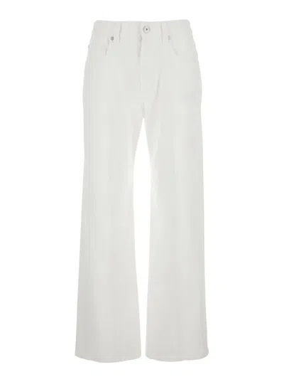 BRUNELLO CUCINELLI WHITE FIVE-POCKET PATNS WITH LOGO PATCH ON THE BACK IN COTTON WOMAN