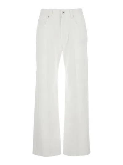 BRUNELLO CUCINELLI BRUNELLO CUCINELLI WHITE FIVE-POCKET PATNS WITH LOGO PATCH ON THE BACK IN COTTON WOMAN