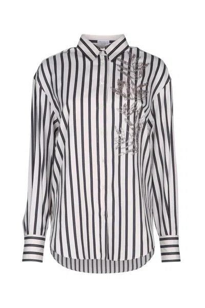 Brunello Cucinelli White Flora Embroidered Shirt