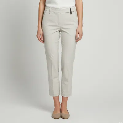 Pre-owned Brunello Cucinelli White Gabardine Monili Embellished Trousers S