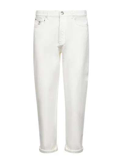 Brunello Cucinelli Men White Garment-dyed Denim Iconic Fit Jeans