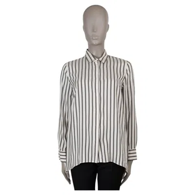 Pre-owned Brunello Cucinelli White Grey Silk 2016 Striped Shirt M