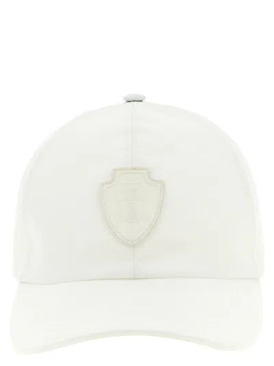 BRUNELLO CUCINELLI WOMEN WHITE HERALDIC COAT OF ARMS BASEBALL CAP
