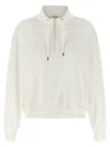 Brunello Cucinelli Cotton High Neck Sweater Drawstring Collar In White
