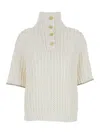 Brunello Cucinelli White High Neck Sweater With Perforated Design