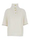 Brunello Cucinelli White High Neck Sweater With Perforated Design In White