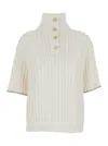 Brunello Cucinelli White High Neck Sweater With Perforated Design In White