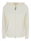 Brunello Cucinelli White Hoodie With Zip Closure In Cotton And Silk Blend Woman