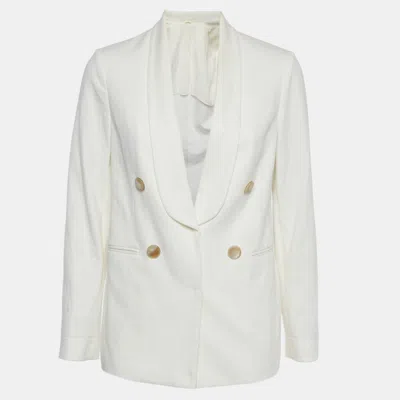 Pre-owned Brunello Cucinelli White Jersey Shawl Lapel Blazer S