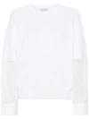 Brunello Cucinelli Organza-paneled Ribbed Cotton Sweater In White