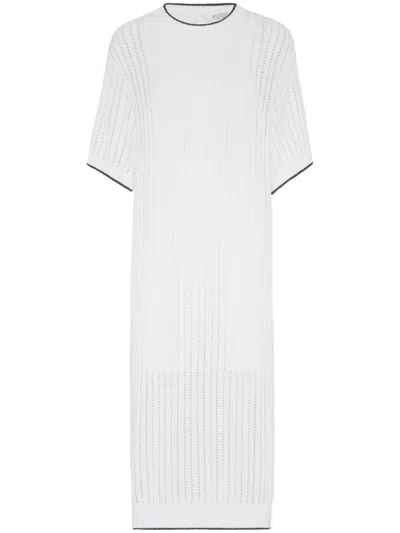 Brunello Cucinelli White Knitted Midi Dress