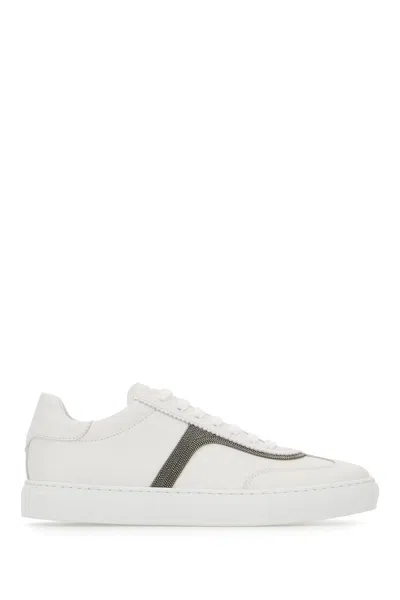 Brunello Cucinelli Monili Leather Sneakers In White