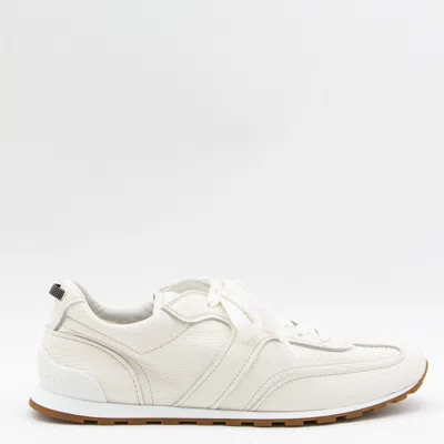 Brunello Cucinelli Grained Soft Leather Runners With Shiny Loops Shoes In White