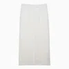 BRUNELLO CUCINELLI WHITE LINEN-BLEND SKIRT WITH FRONT ZIP AND BELT LOOPS FOR WOMEN