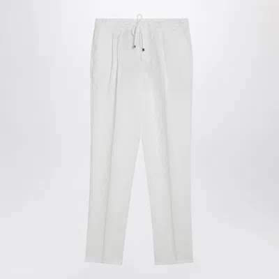 Brunello Cucinelli White Linen Drawstring Trousers